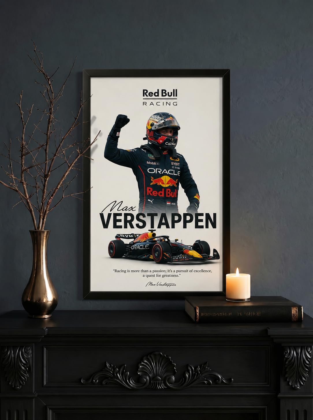 POSTERY• Max Verstappen f1 Wall Frame Poster | F1 Victory Art for Study Room, Office | A4 Size | Framed Racing Champion Poster | Sports Decor Gift for Fans, Men & Boys