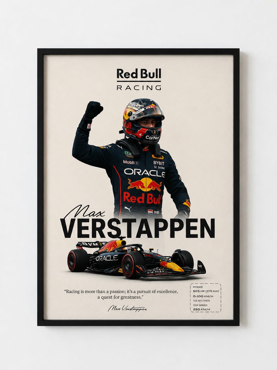 POSTERY• Max Verstappen f1 Wall Frame Poster | F1 Victory Art for Study Room, Office | A4 Size | Framed Racing Champion Poster | Sports Decor Gift for Fans, Men & Boys