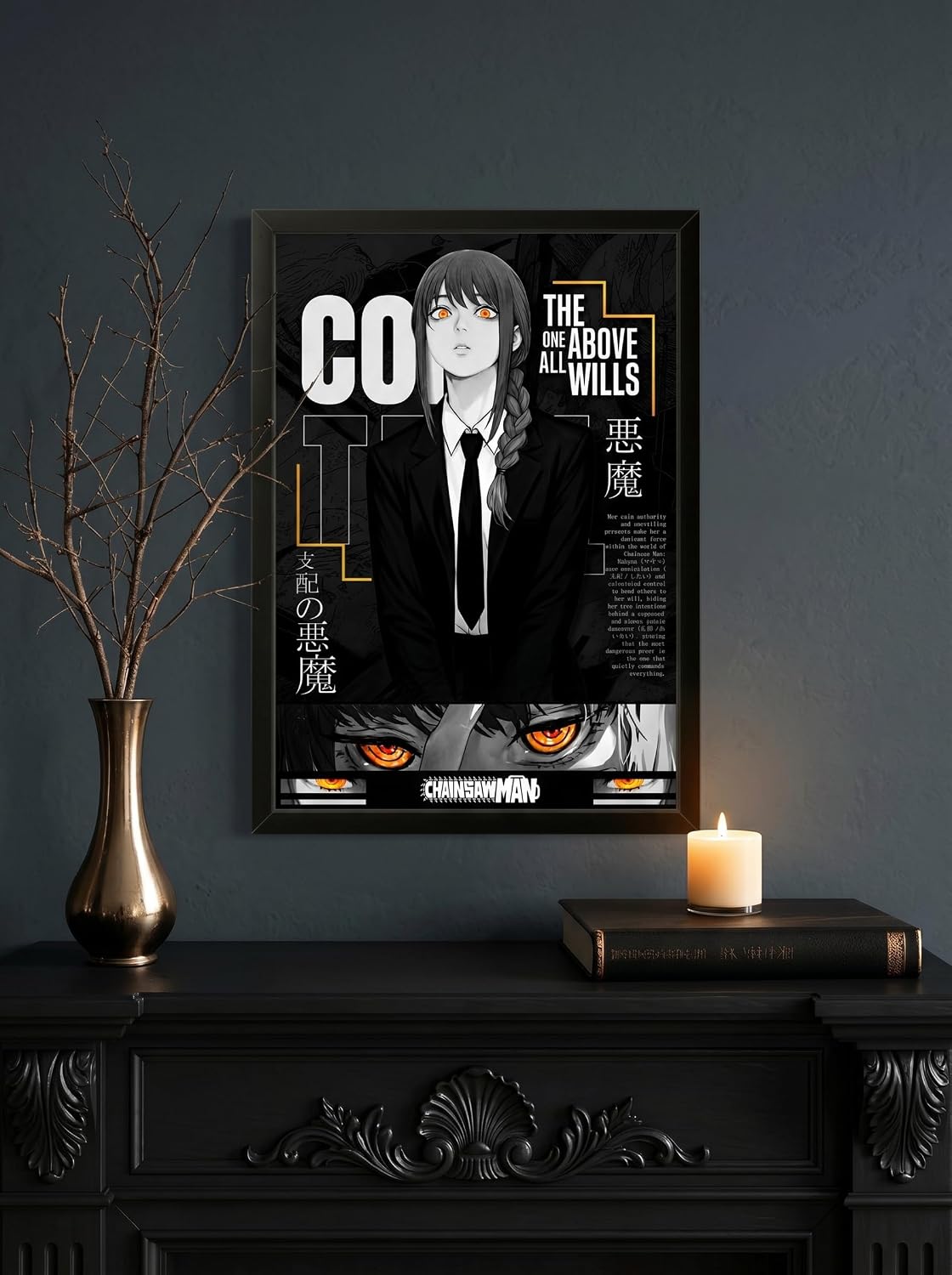 POSTERY• Makima From Chainsaw Man Photo Frame | Power-Chainsaw Man | Framed Poster with a Synthetic Wood Frame | Decorative Artwork for Bedroom, Living Room, Office - 8x12 Inch (A4 Size)